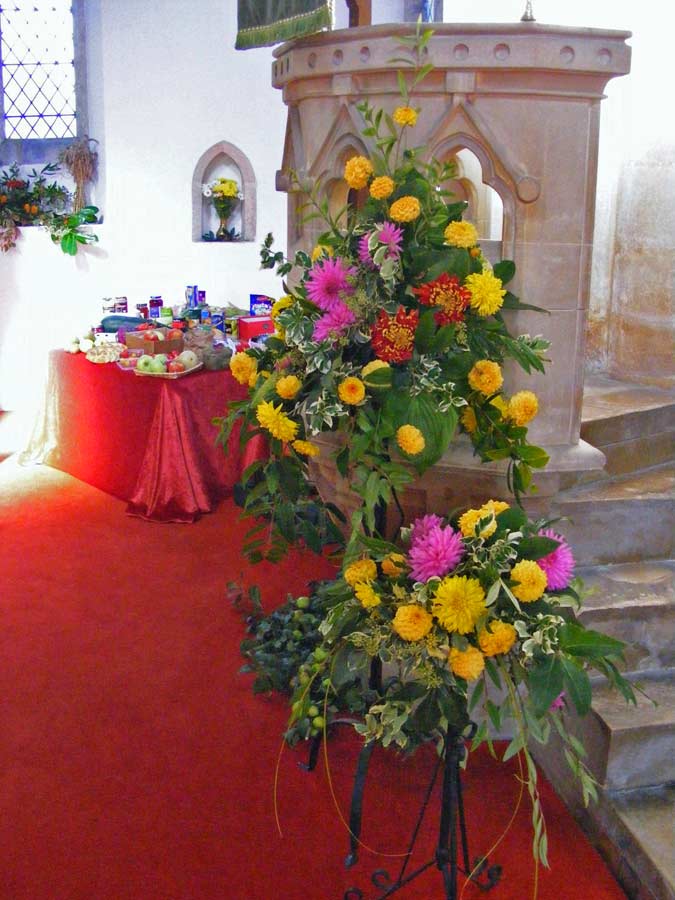 Pulpit and Harvest Festival decorations, St Michael's Church, Great Gidding 2009
