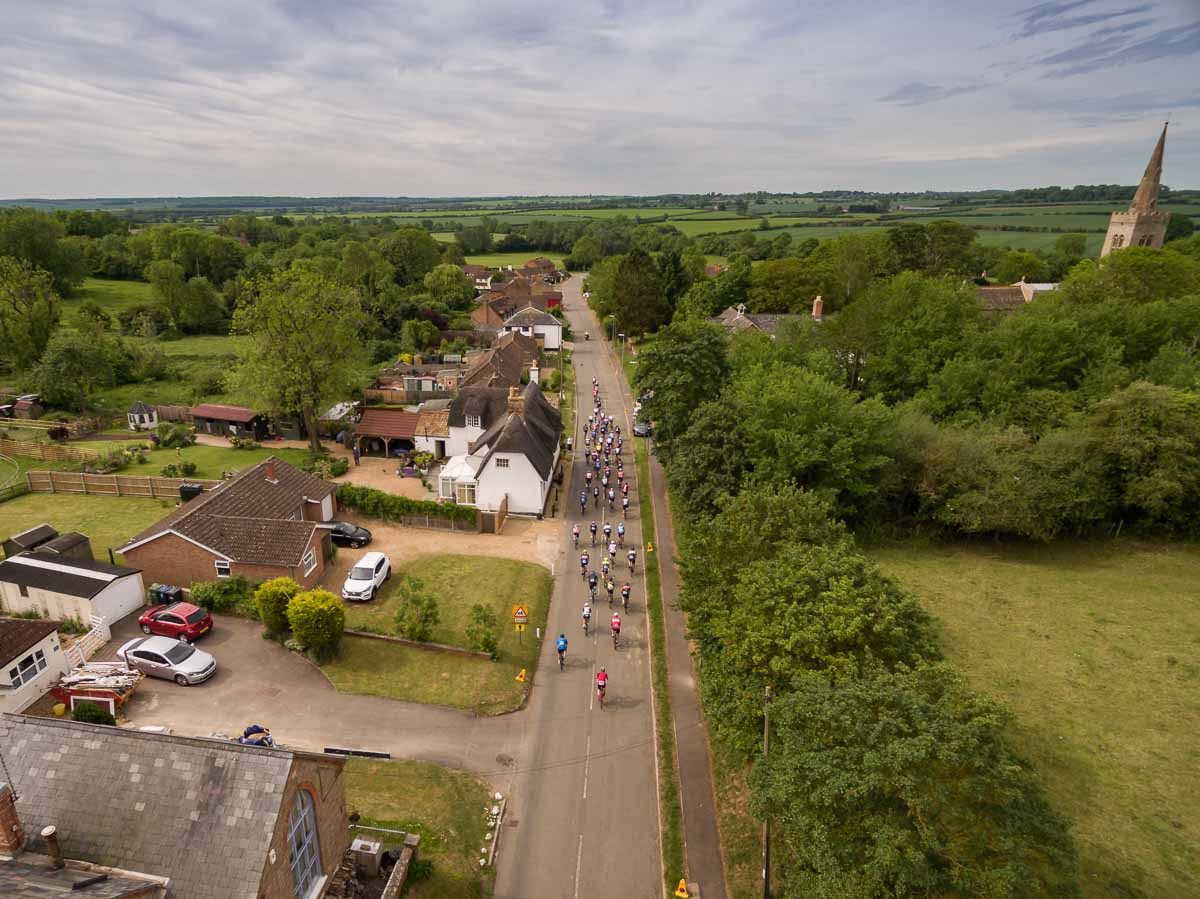 Tour of Cambridgeshire cycle race passing through Great Gidding June 2019