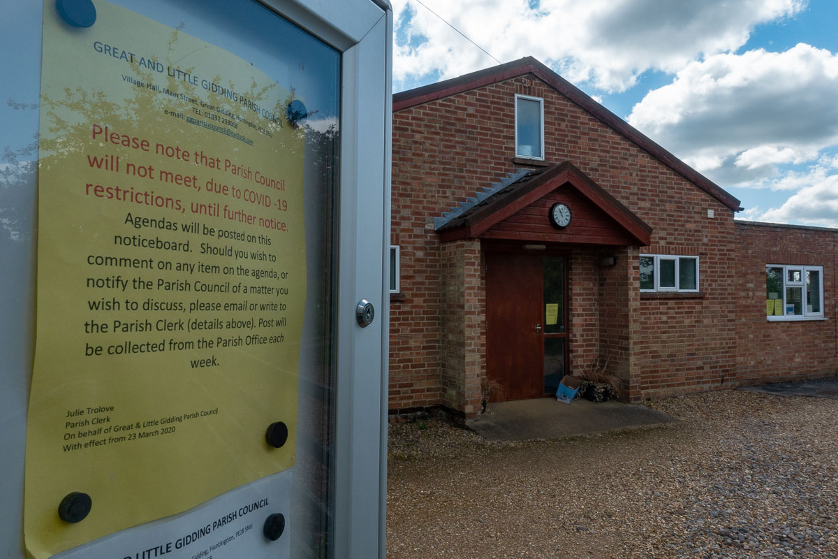 Covid-19 lockdown posters at Great Gidding Village Hall