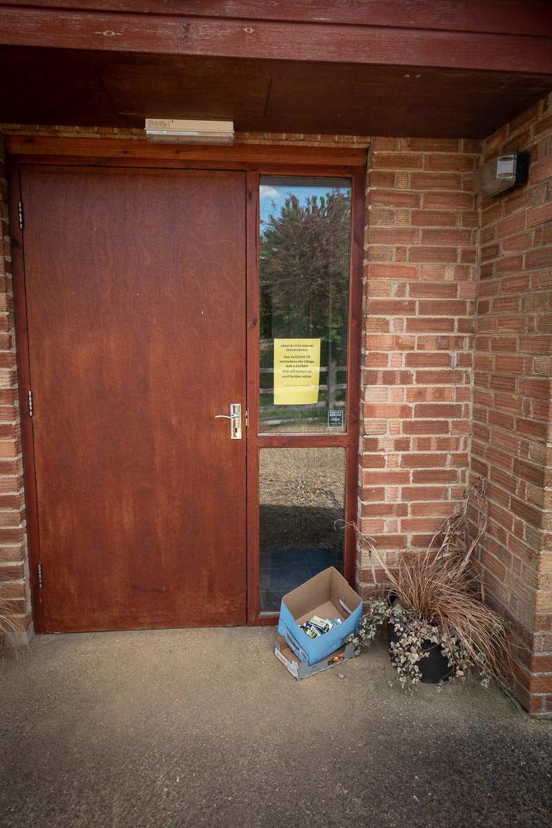 Covid-19 lockdown signs in Great Gidding Village Hall