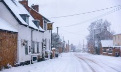 Great Gidding in the snow January 2021 - Fox and Hounds, Main Street