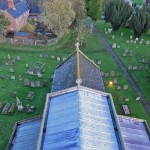 The Church roof and cemetery from St Michael's Church tower, Great Gidding