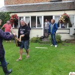 August Bank Holiday Monday game of Aunt Sally at The Fox & Hounds, Great Gidding 2014