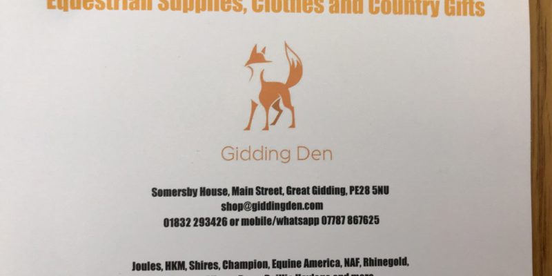 Gidding Den has just opened in the shop opposite the pub and is selling equestrian items, country clothing and gifts. Ideal for birthday presents!